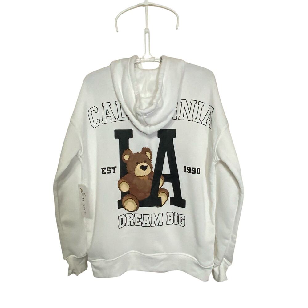 Orange Kiss LA California Bear Dream Big Full Zip White Graphic Hoodie Size S - Picture 4 of 11